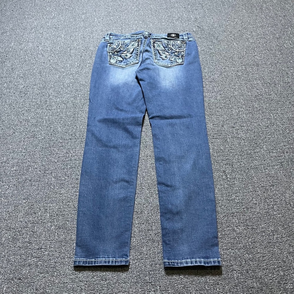 Miss Me Hailey Skinny Jeans Size 30 Blue Peacock Embroidered Y2K